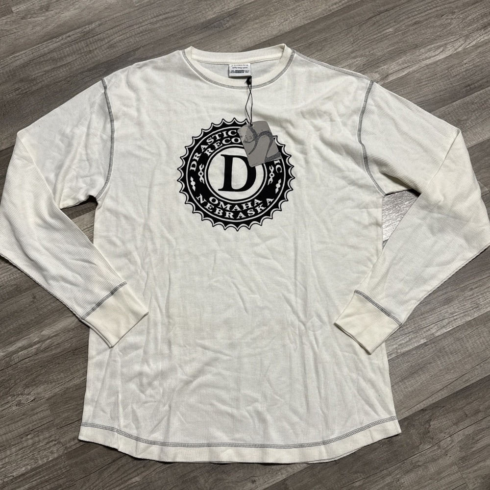 Drastic Plastic Records Shirt Omaha NE XXL 2XL Long Sleeve Beige Black Print